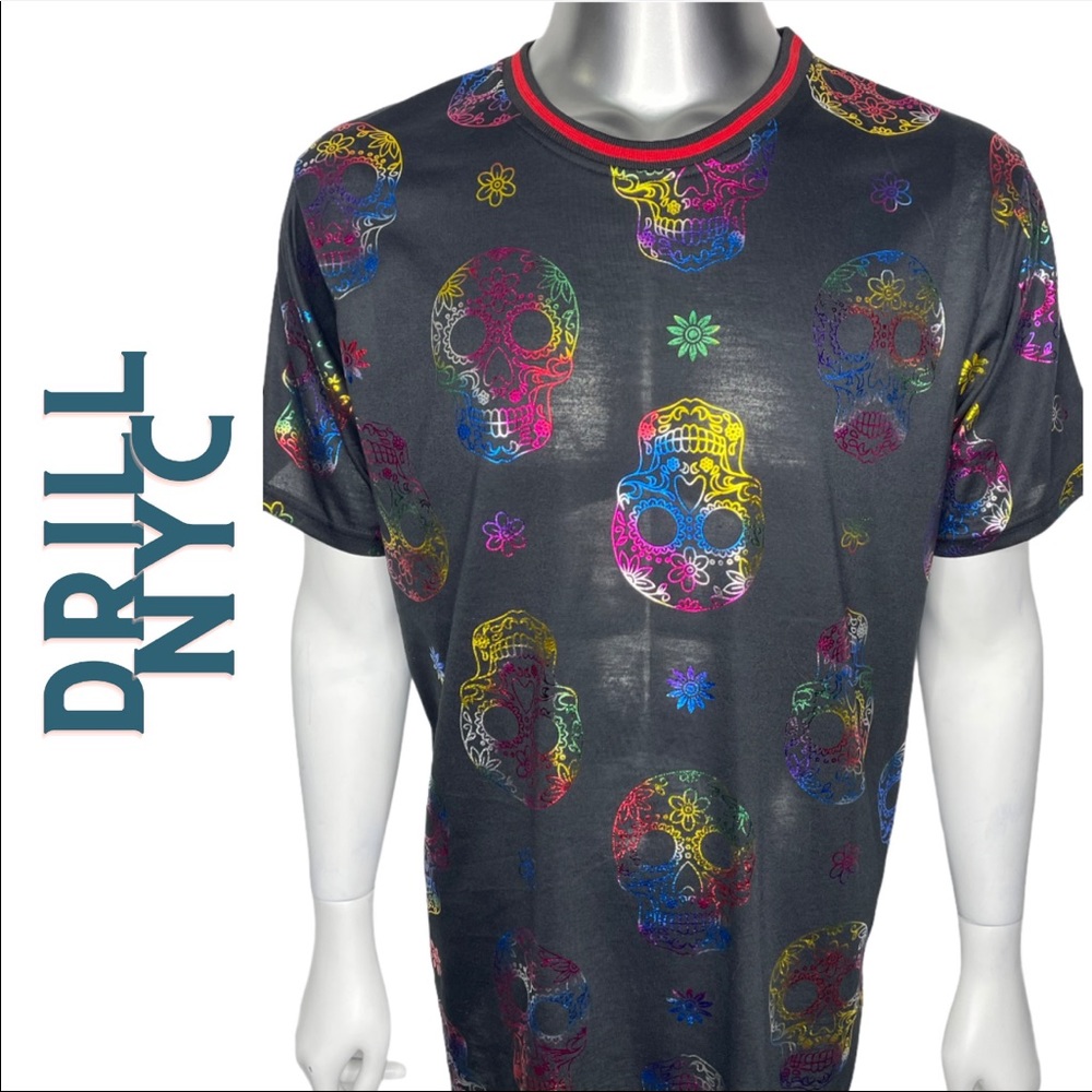 Drill NYC Black Skull T-Shirt Metallic Graphic